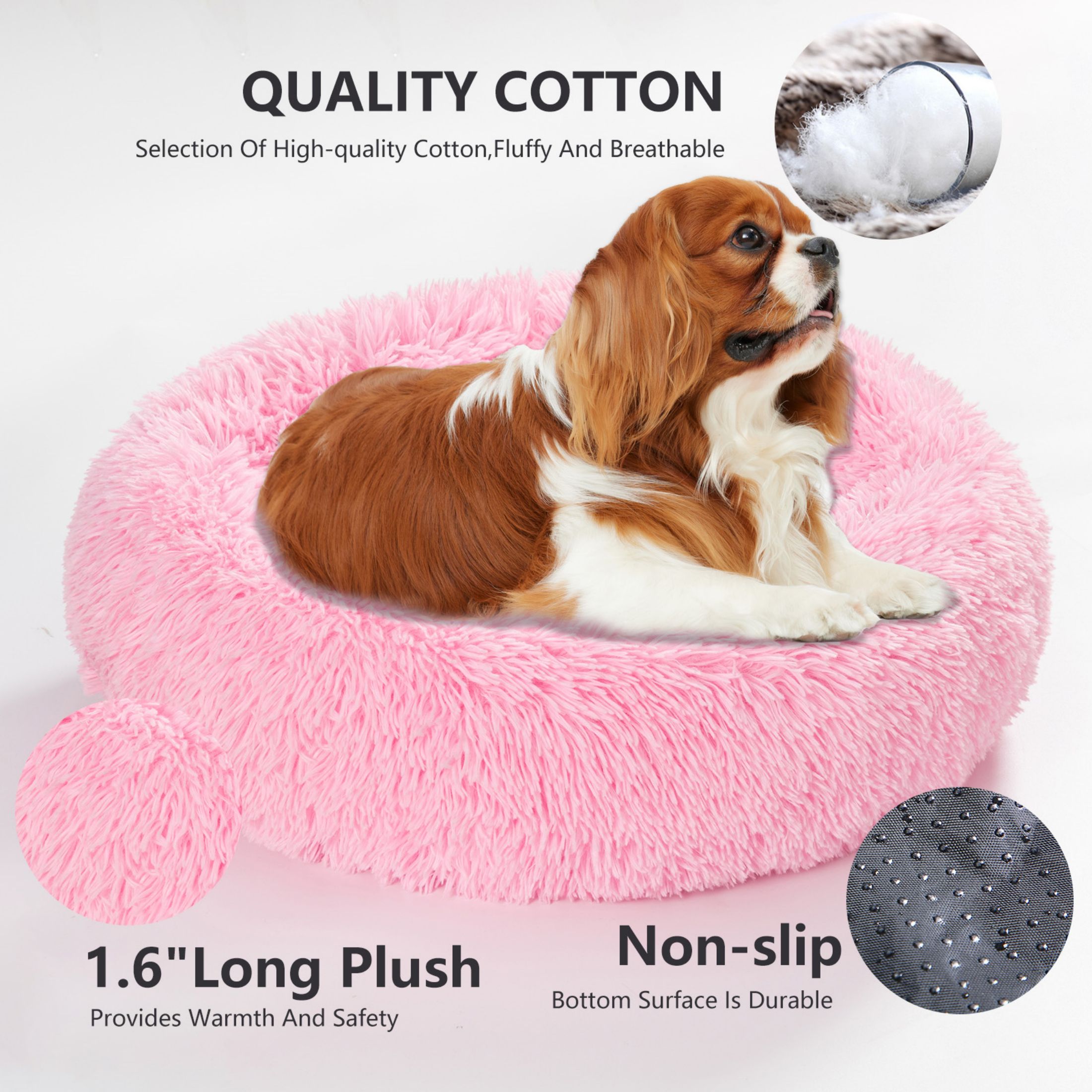 Fluffy Donut Dog Bed  Warm Soft Long Plush Pet Cushion Dog House Cat  Bed Washable Pet Sofa Mat Calming Samll Large Dog Beds