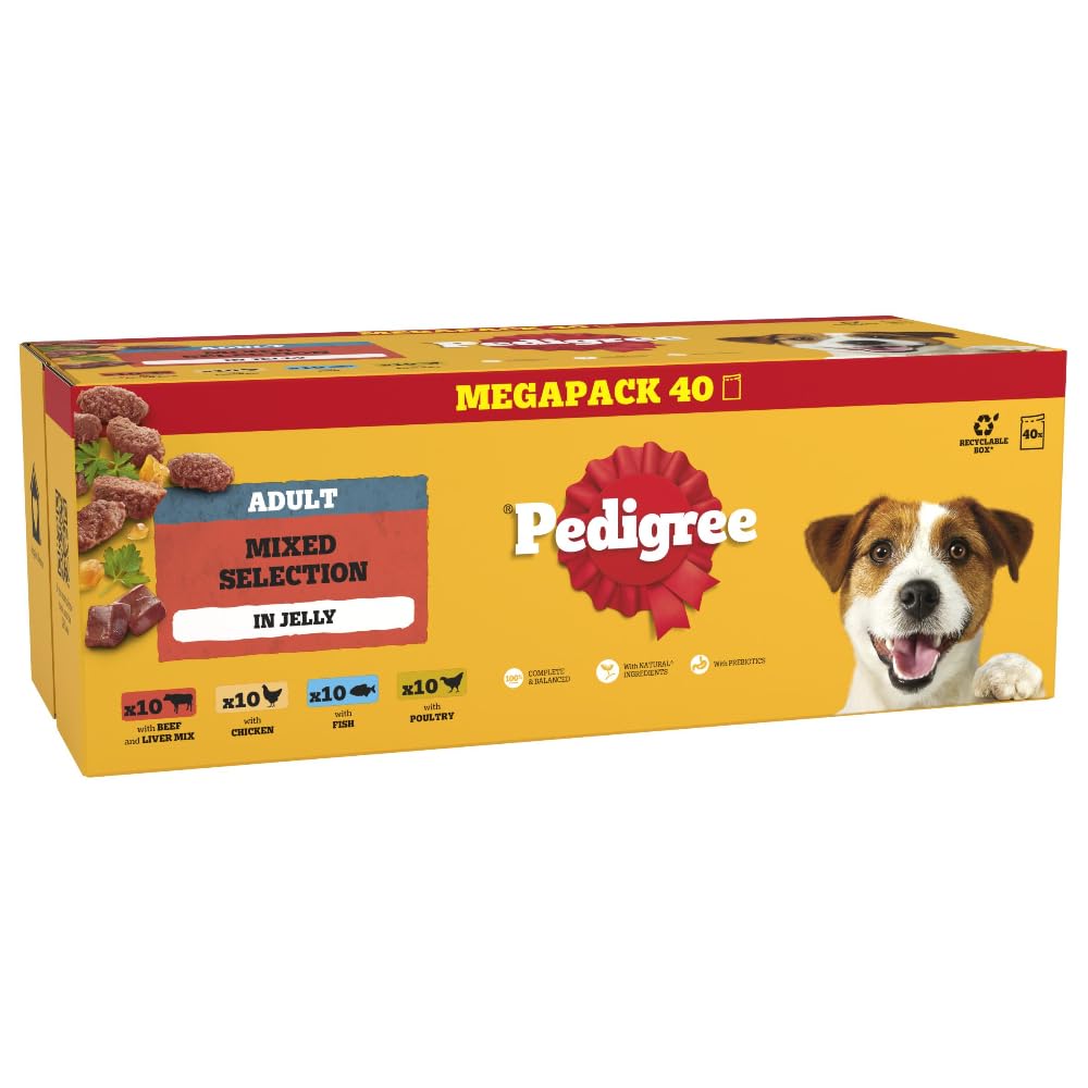 Pedigree Adult Dog Wet Food Pouch Mixed Selection in Gravy, 40x100g