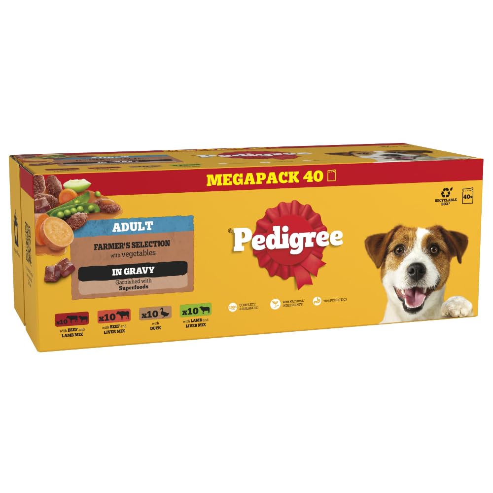 Pedigree Adult Dog Wet Food Pouch Mixed Selection in Gravy, 40x100g