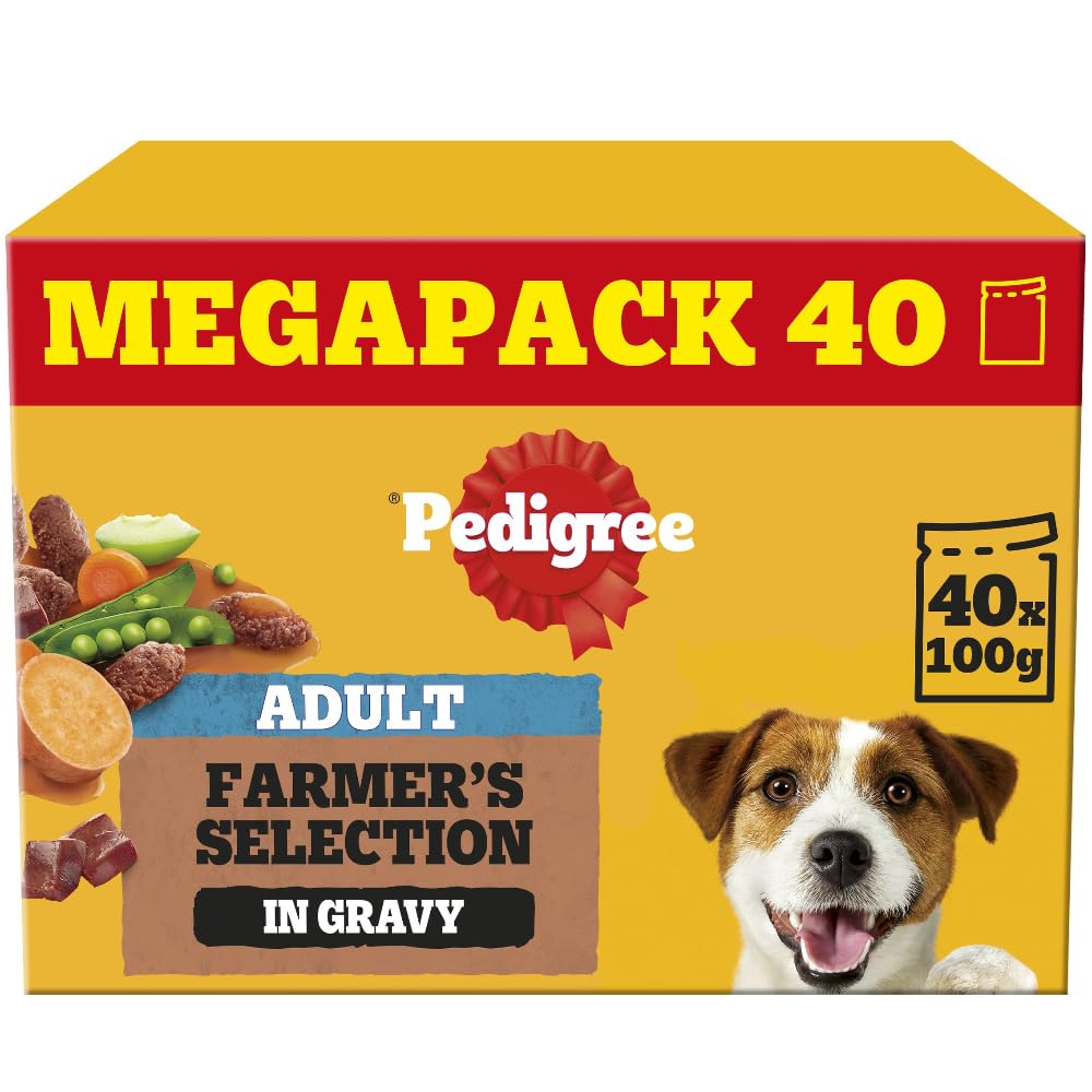 Pedigree Adult Dog Wet Food Pouch Mixed Selection in Gravy, 40x100g