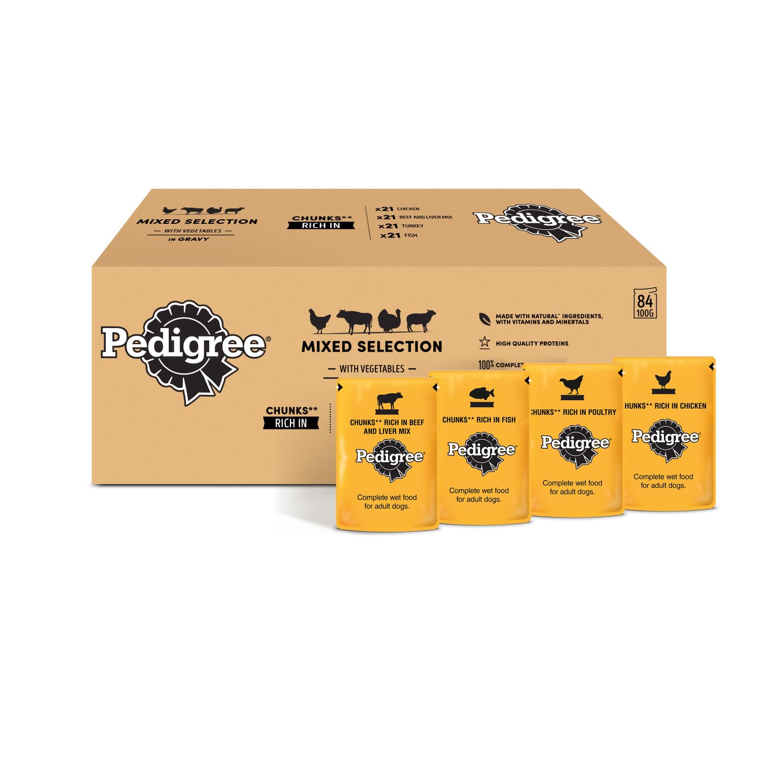 Pedigree Adult Dog Wet Food Pouch Mixed Selection in Gravy, 40x100g