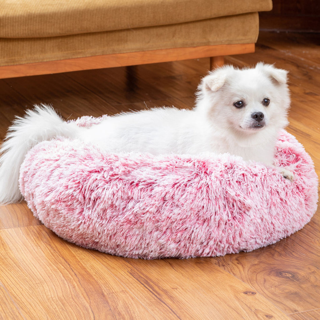 Fluffy Donut Dog Bed  Warm Soft Long Plush Pet Cushion Dog House Cat  Bed Washable Pet Sofa Mat Calming Samll Large Dog Beds